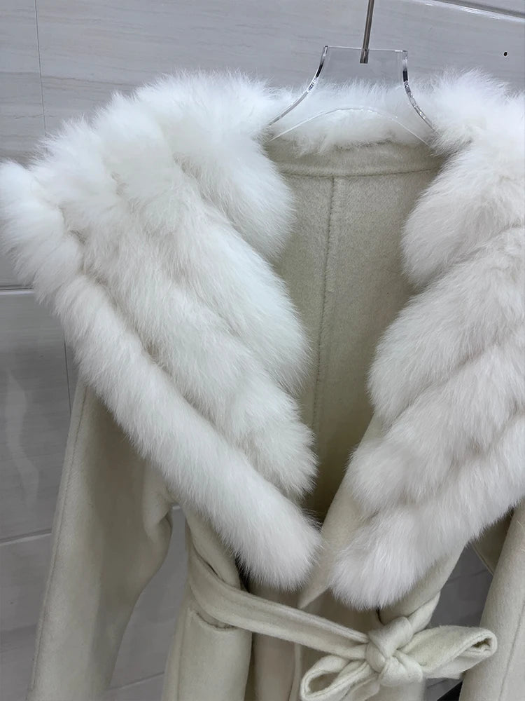 Long Cashmere Wool Coats Real Fur Collar