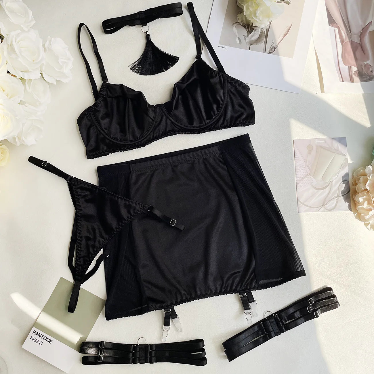 Satin Lingerie 5-Piece Sets