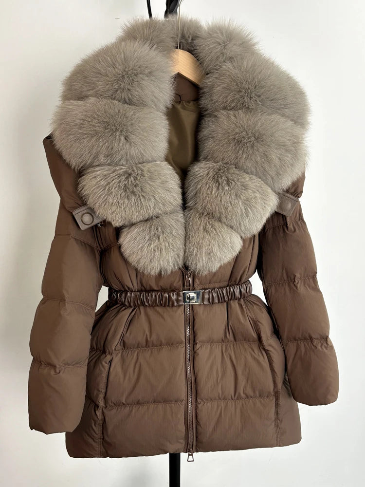 Real Fur Hood Mid Length Puffer Coats