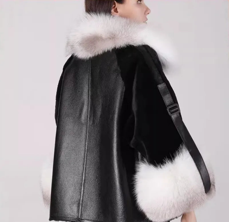 Genuine Leather Shearling Sleeve Real Fur Coats