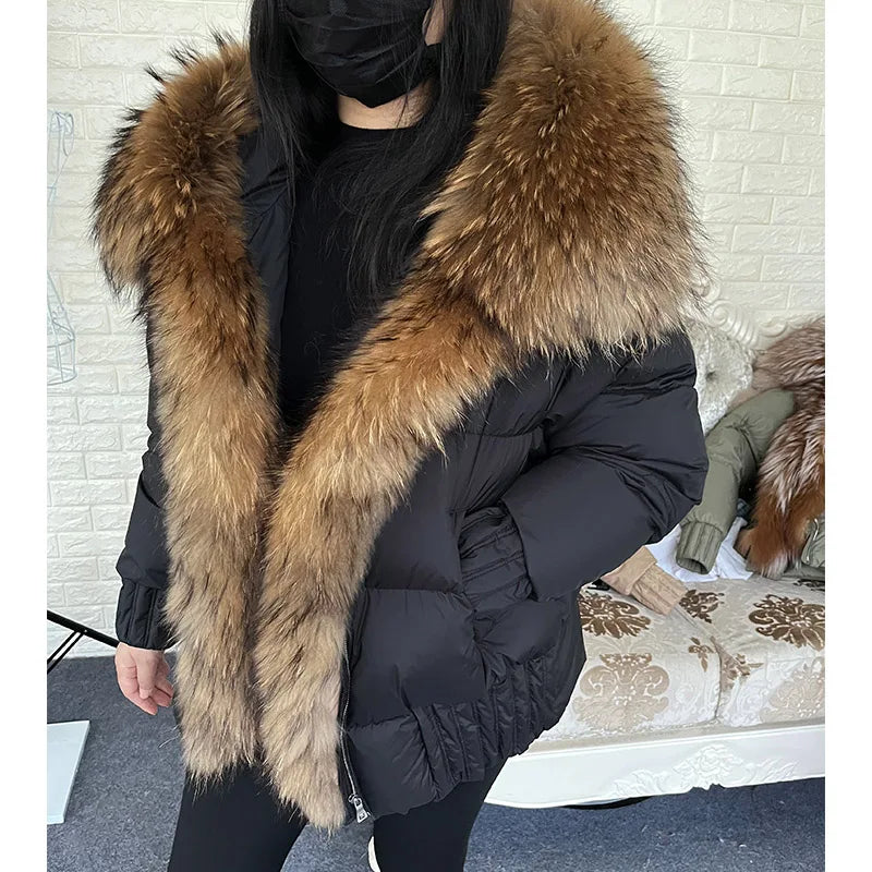 Duck Down Puffer Coats Real Fur Collar Parka