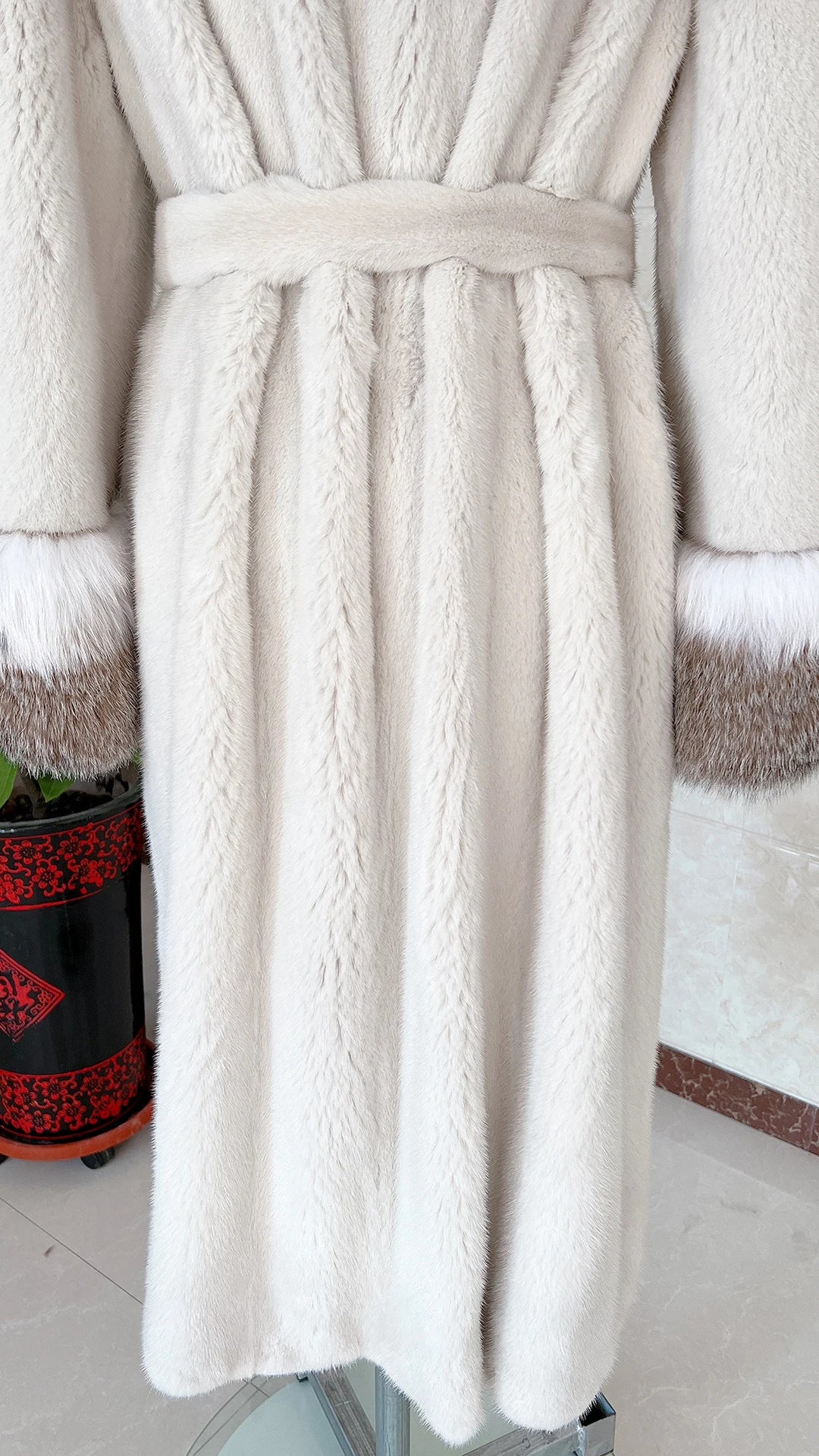 Luxury Lynx Collar Real Mink Fur Coats X-Long