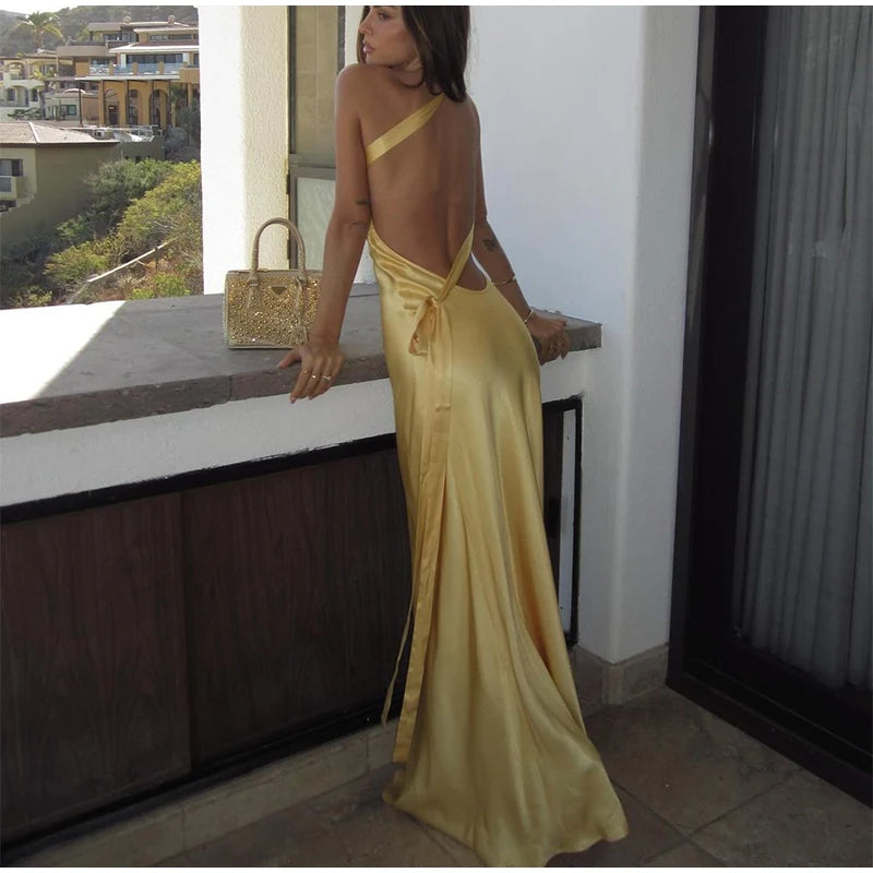 Yellow Backless Sleeveless Maxi Dress