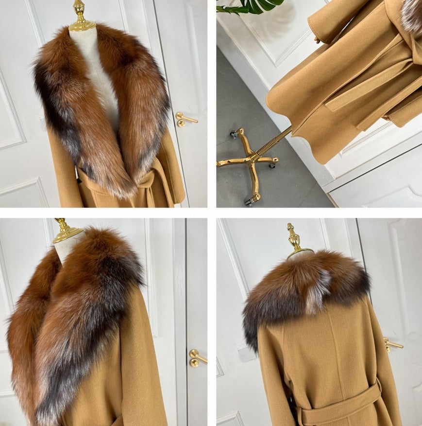 Long Cashmere Big Real Fur Collar