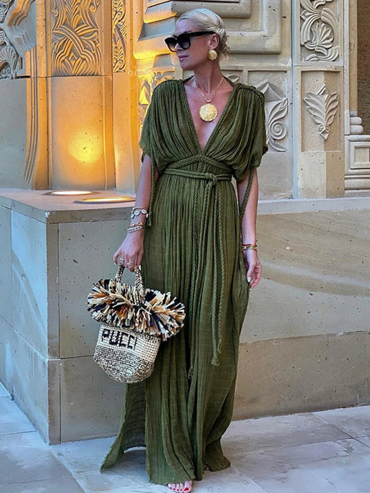 V Neck Boho Summer Maxi Dresses
