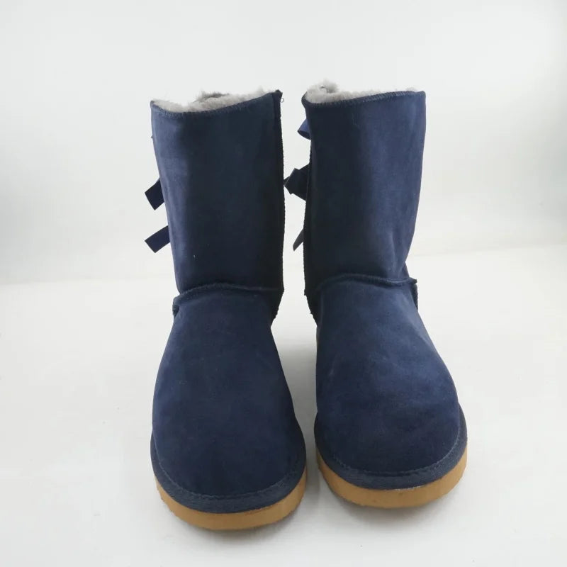 Genuine Leather Snow Boots Two Back Bow