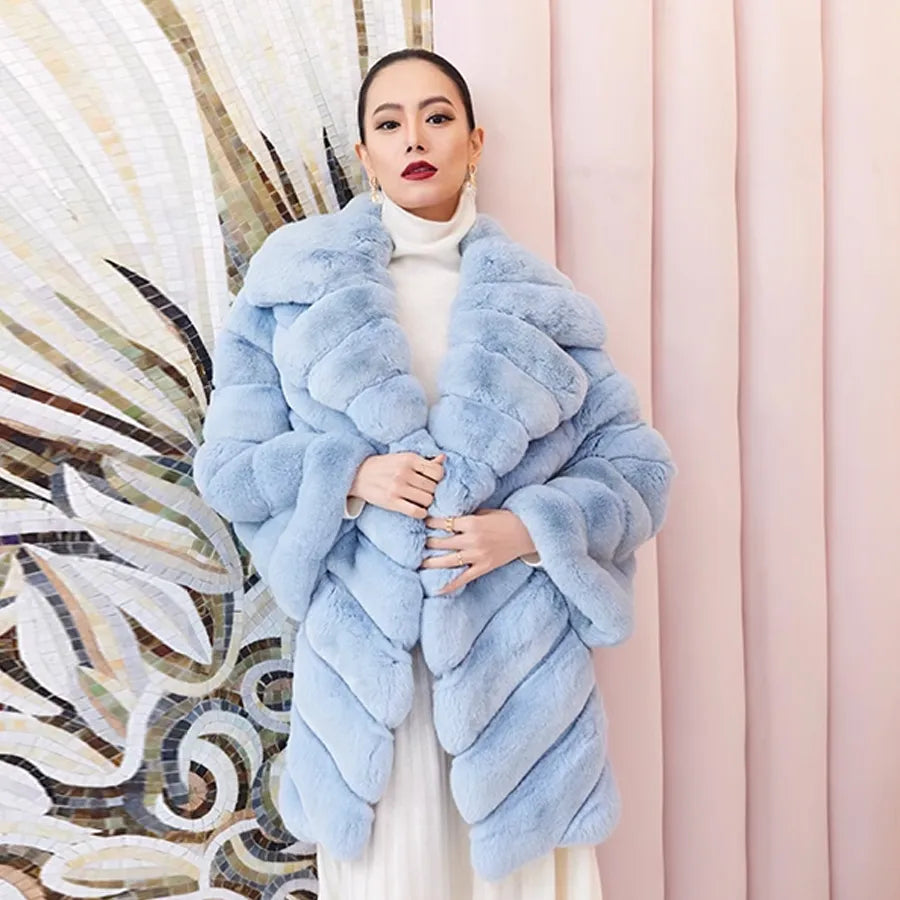 Cotton Candy Real Fur Coats Mid Length