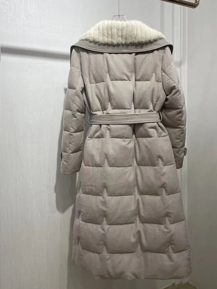 White Goose Down Puffer Coats Real Mink Fur Collar