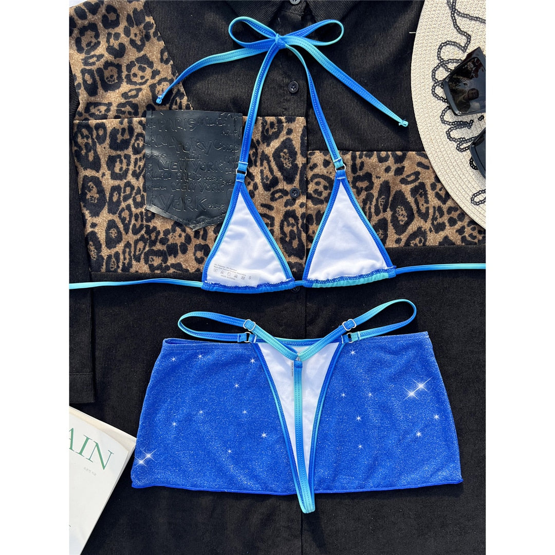 Halter Micro Thong Bikini Set & Skirt