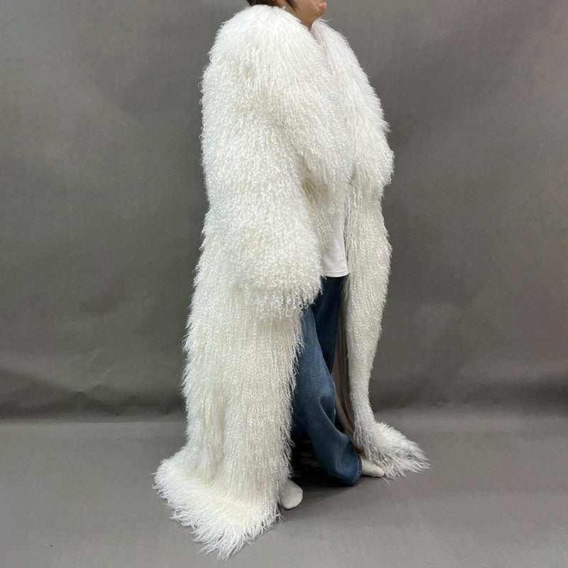 Real Mongolian Wool Fur Floor Length Coats