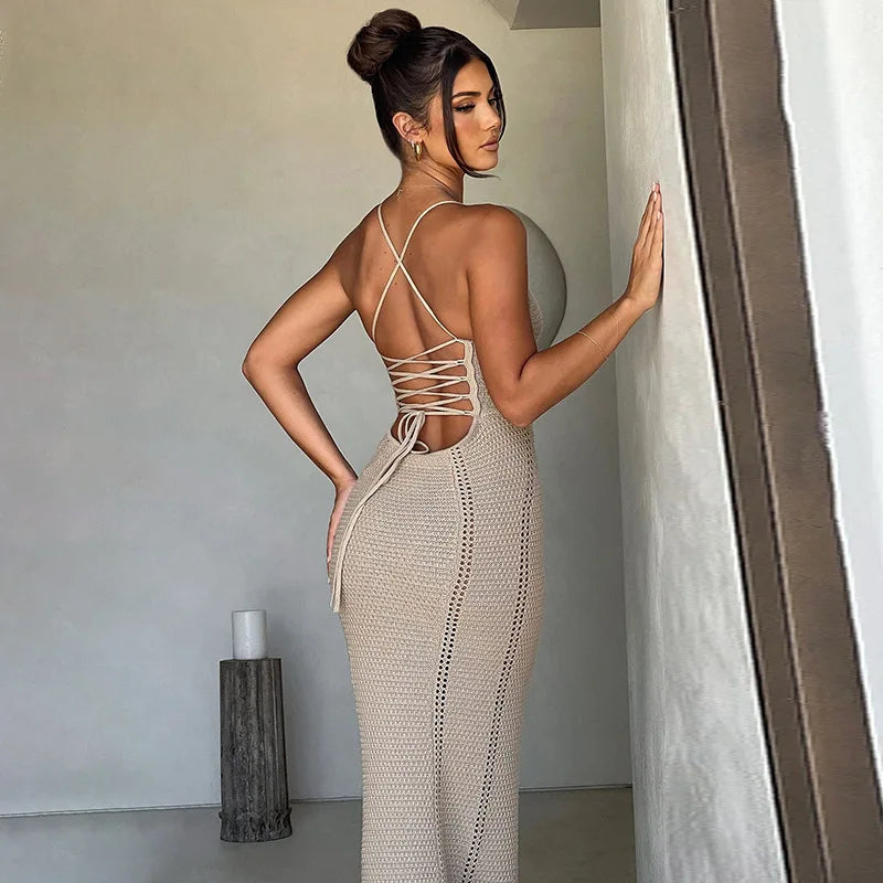 Hollow Backless Sleeveless Knit Long Dresses