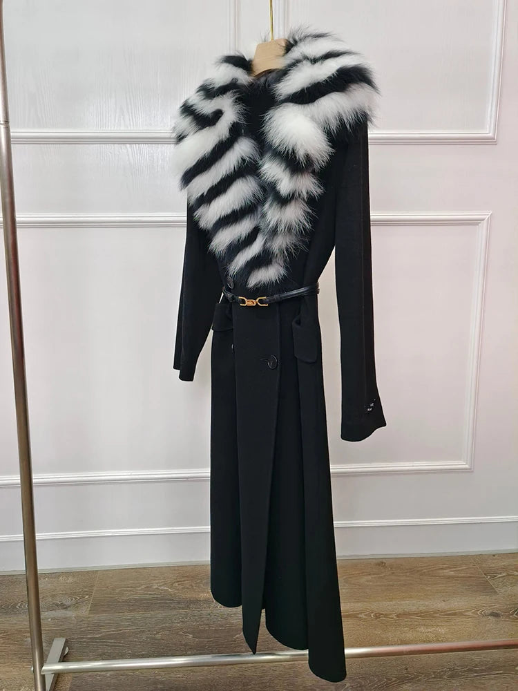 Cashmere Wool Long Coats Real Fur Collar