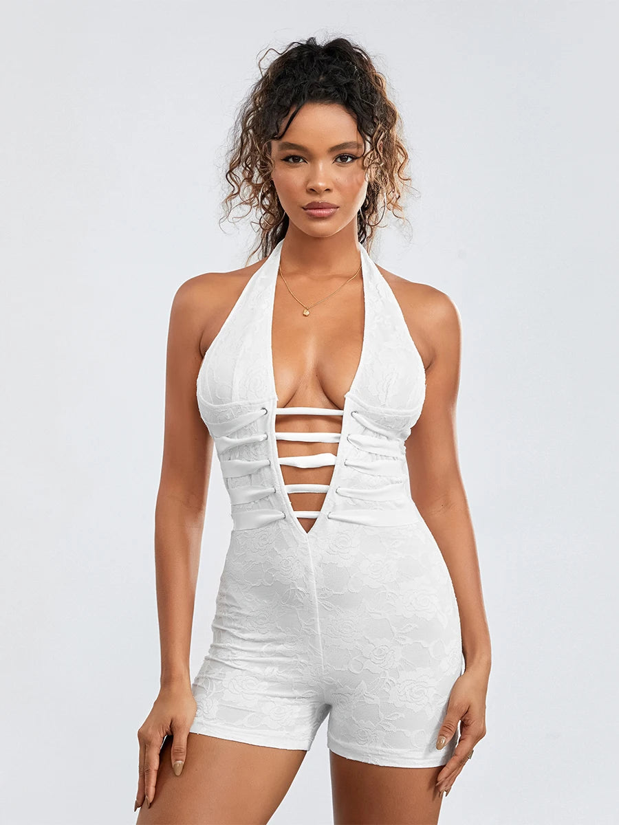 Deep V Backless Halter Rompers