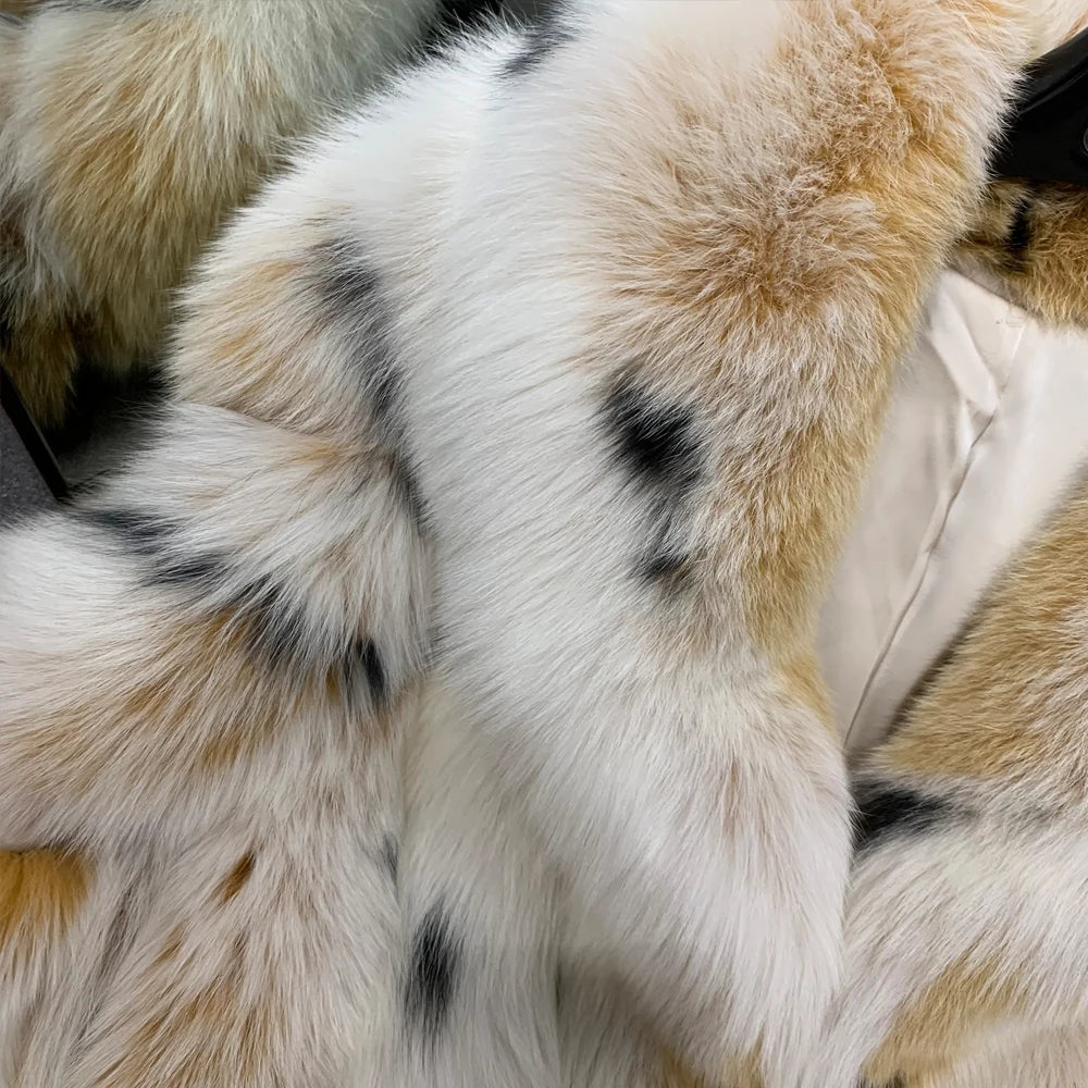 Dotted Long Real Fox Fur Coats