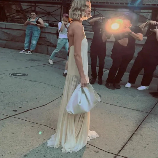 Spaghetti Strap Backless Sleeveless Pleated Dresse