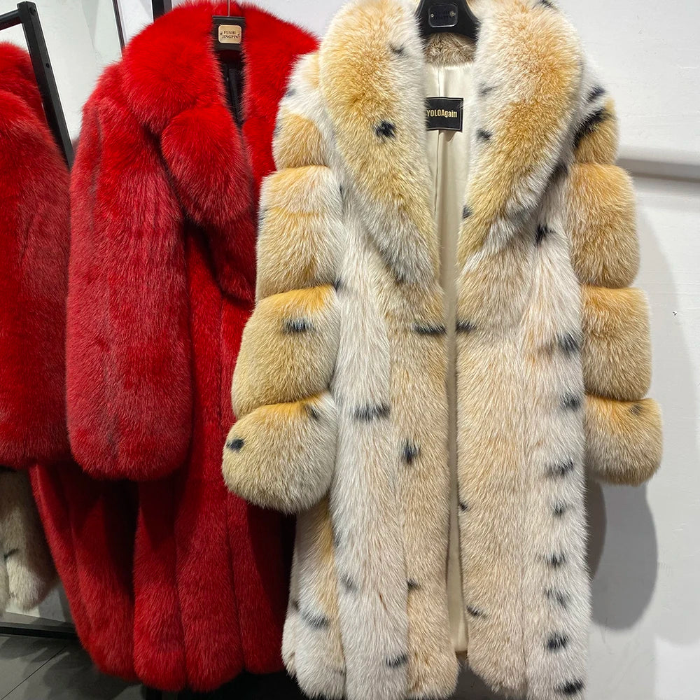 Luxury Polka Dot Long Real Fur Coats