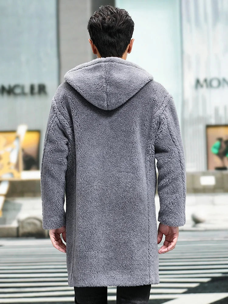 Cashmere Shearling Fur Hooded Long Wool Coat