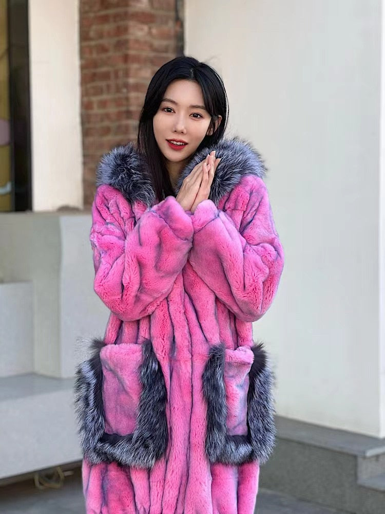 Real Fur X-Long Coats Real Fur Hood