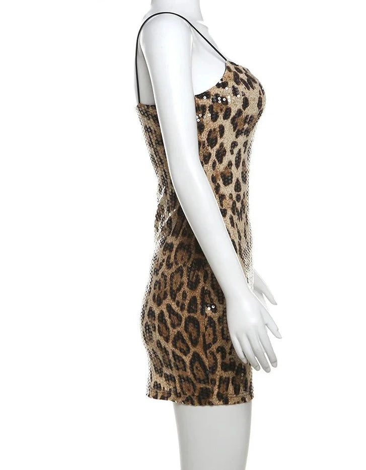 Leopard Print Sequin Mini Dress