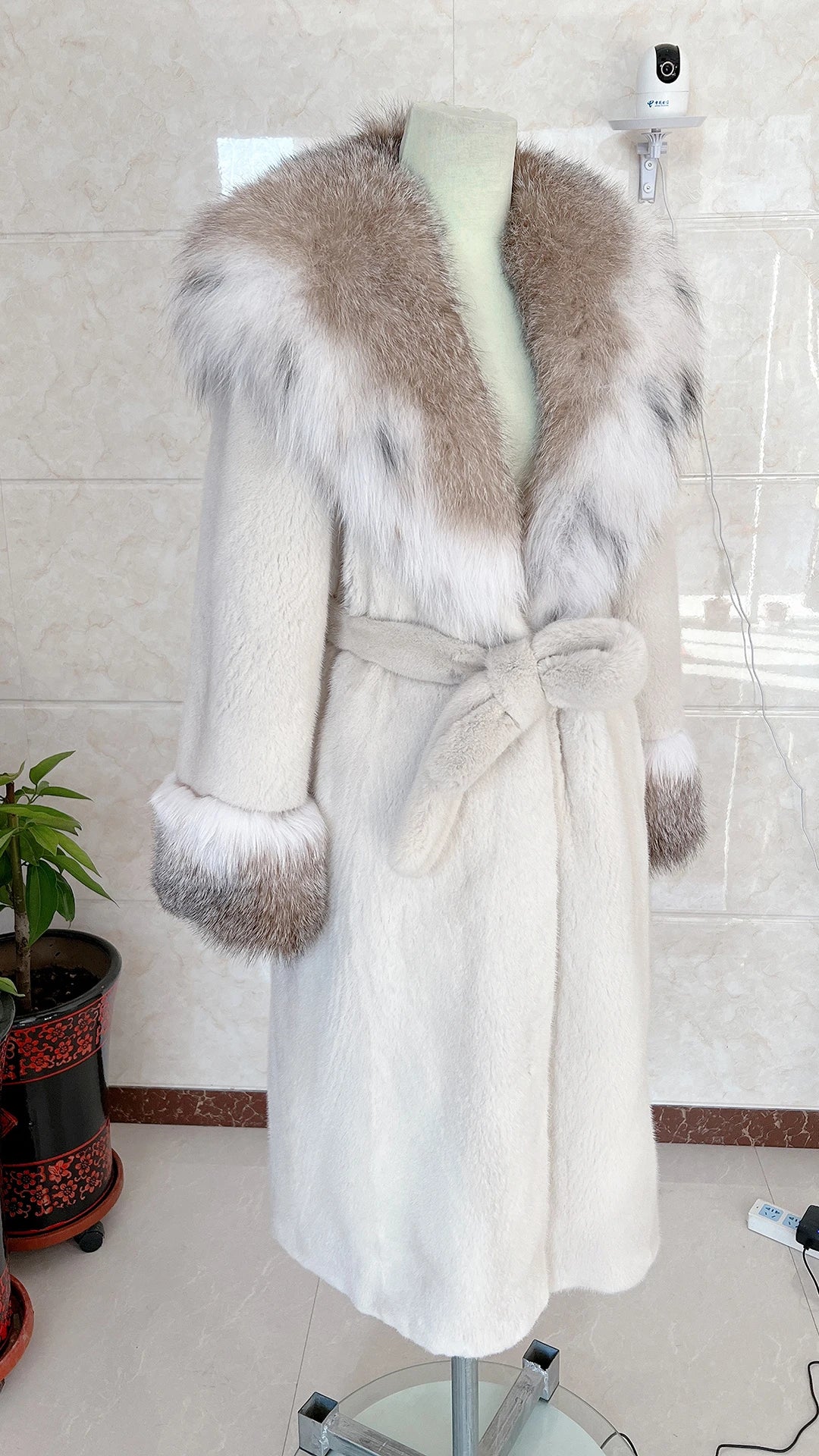 Luxury Lynx Collar Real Mink Fur Coats X-Long