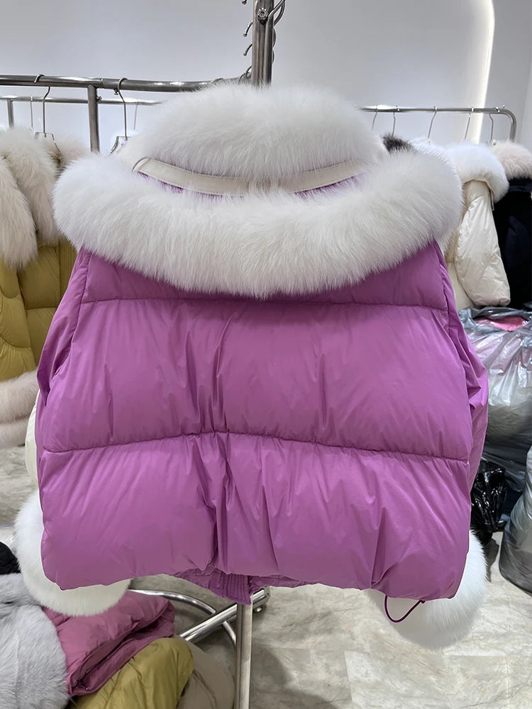 Goose Down Puffer Jackets Real Fur Collar & Cuffs