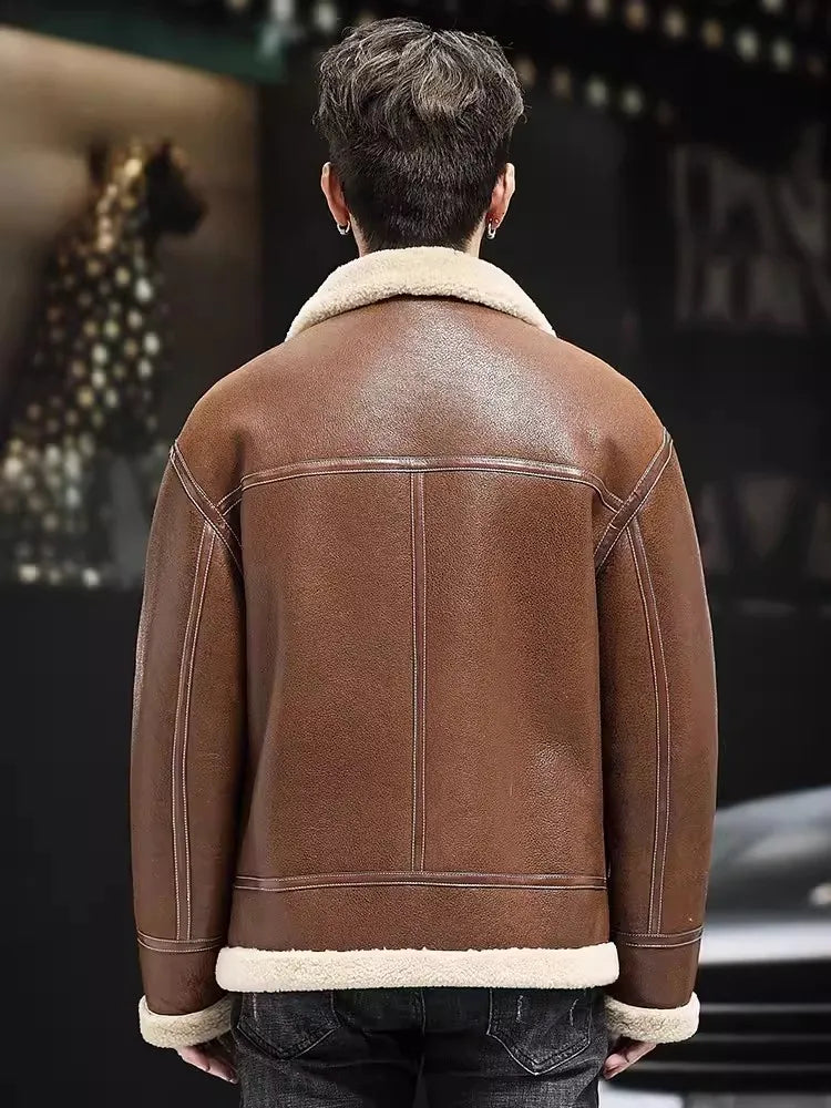 Luxury Genuine Leather Jacket Real Fur Shearling Liner