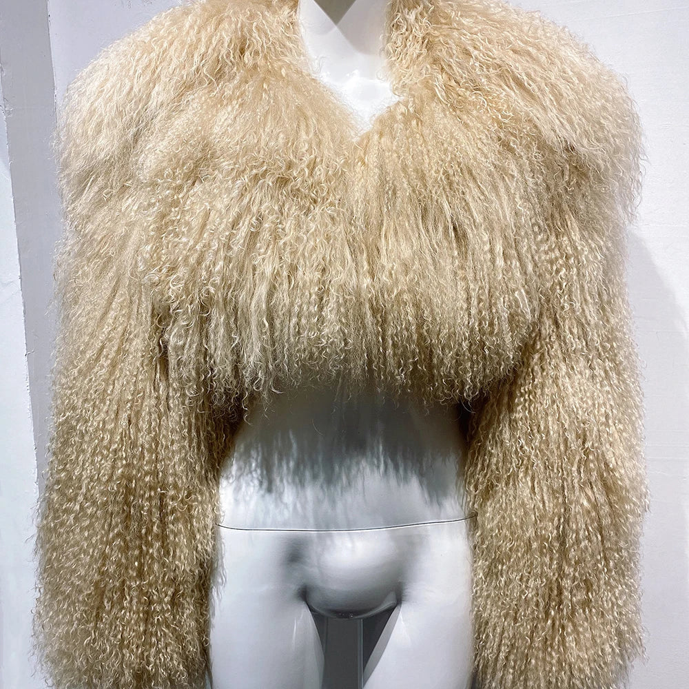 Real Mongolian Sheep Fur Coats Cropped