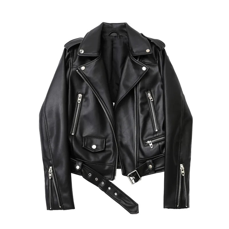 Moto PU Leather Jackets with Belt