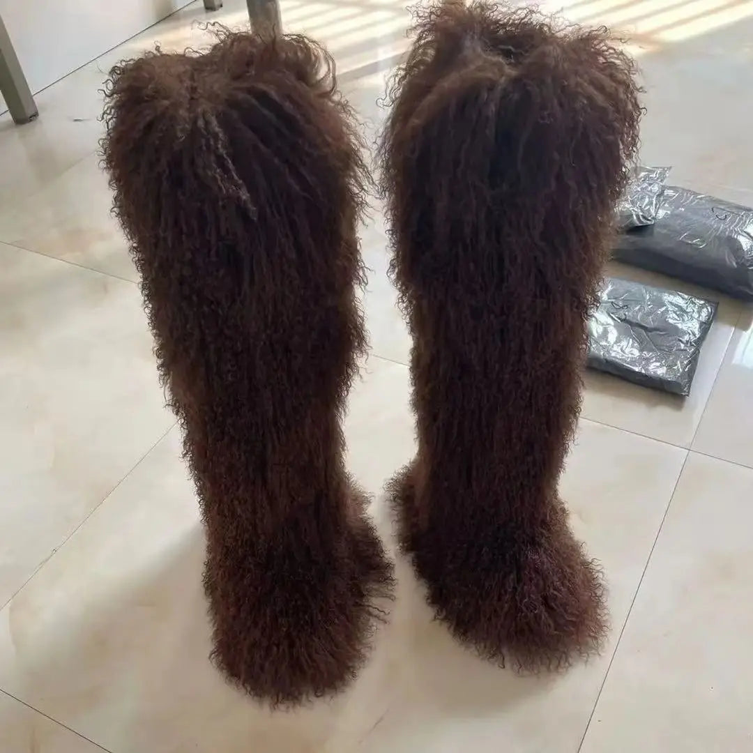 Fluffy Long Mongolian Real Fur Boots