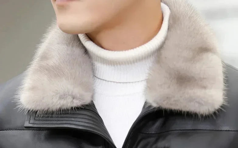 Genuine Leather Down Coats Real Mink Fur Collar