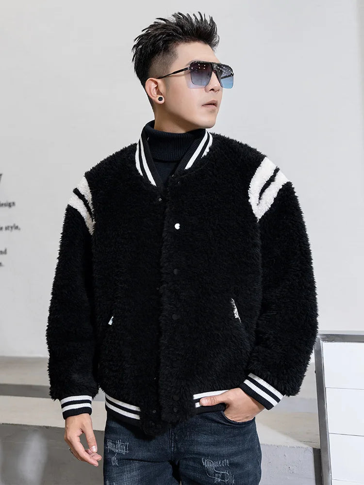 Cashmere Shearling Fur Baseball Wool Coats