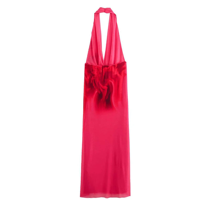 Halter Open V Backless Maxi Dresses