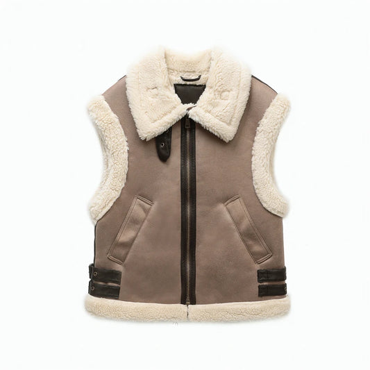 PU Leather Faux Fur Fleece Vest