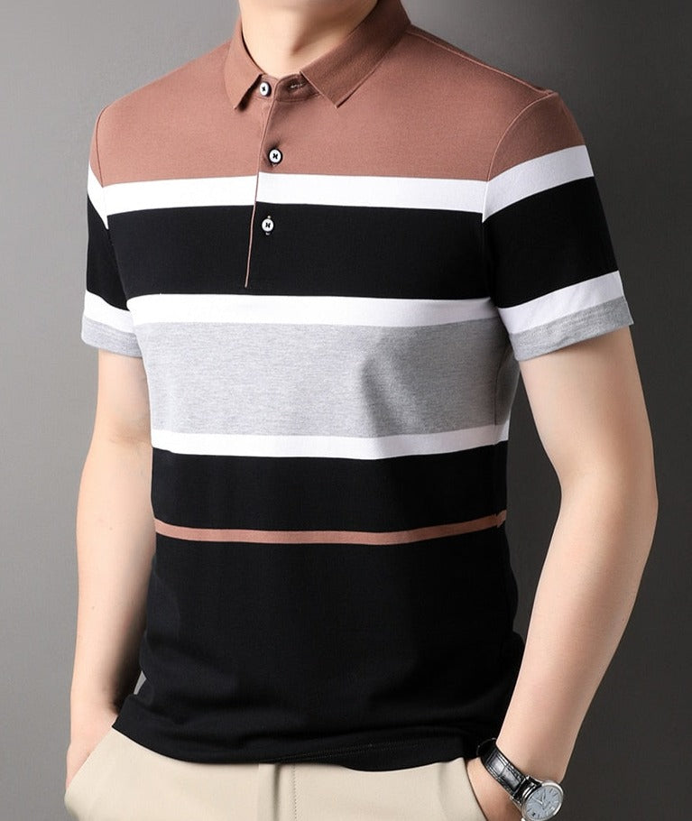 Quarter Striped Short Sleeve Collar Shirts