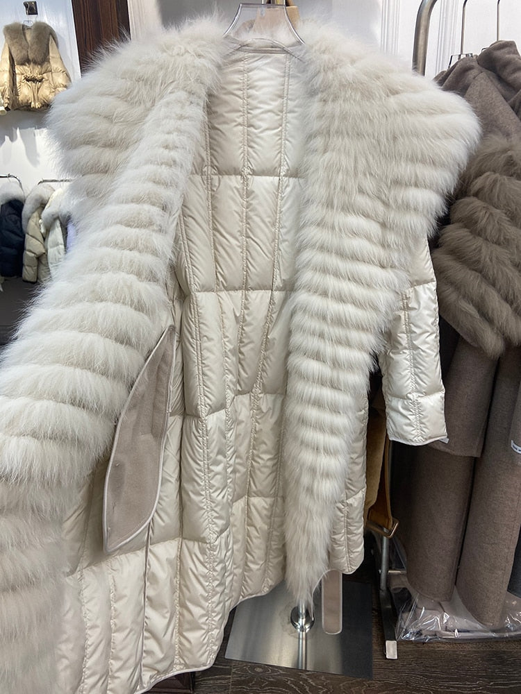 Real Fur Big Collar Goose Down Puffer Trench Coats