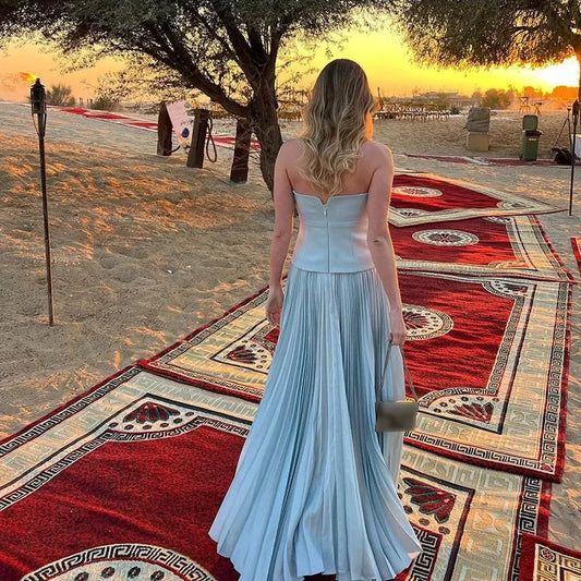 Pleated Strapless Sleeveless Maxi Dress