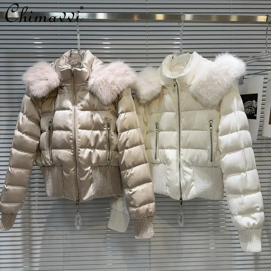 Crop Duck Down Puffer Jackets Hooded