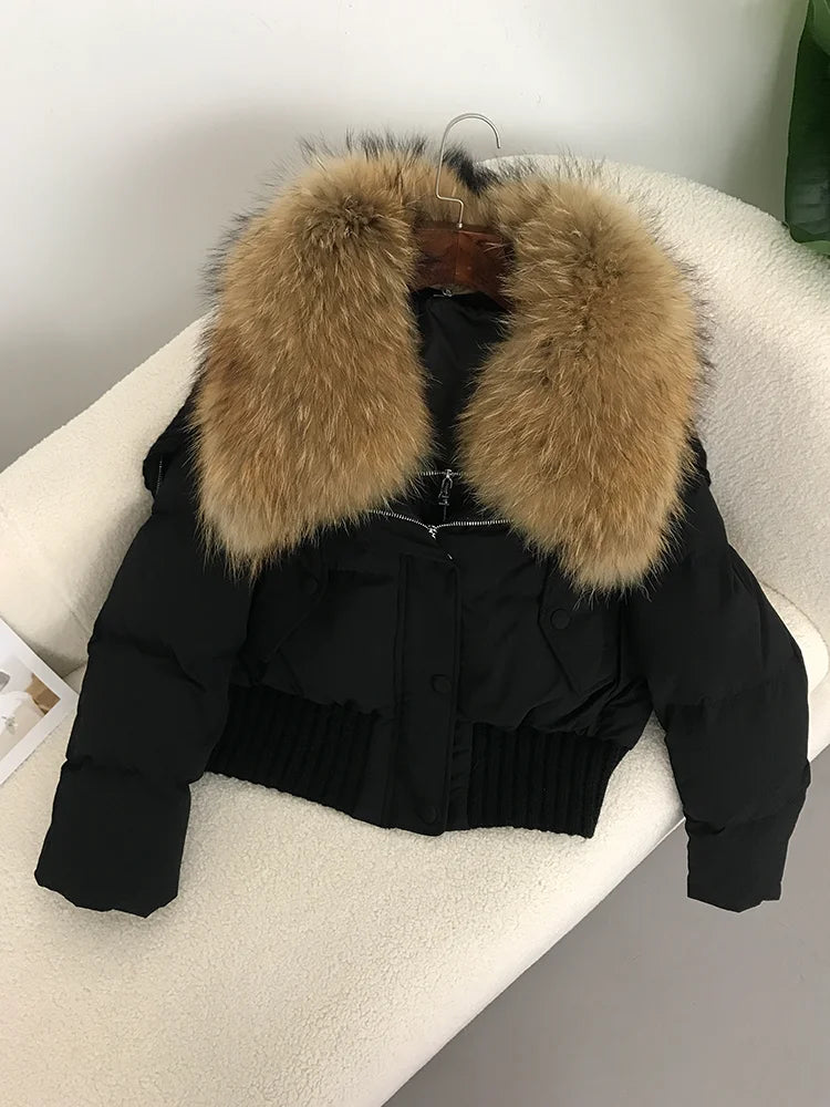 Real Fur Collar Duck Down Short Jackets