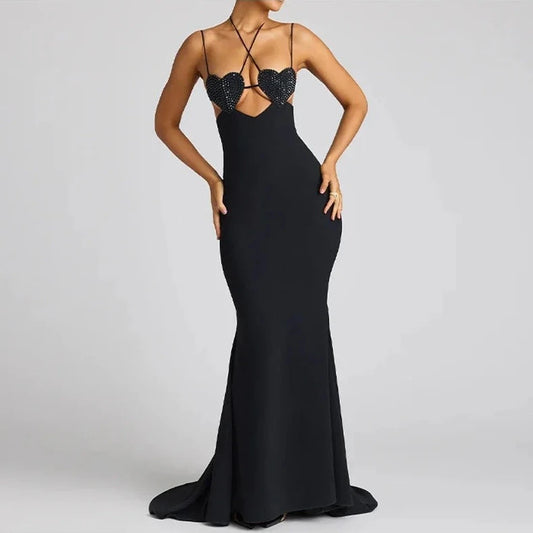 Hollow Shiny Heart Sling Long Dresses