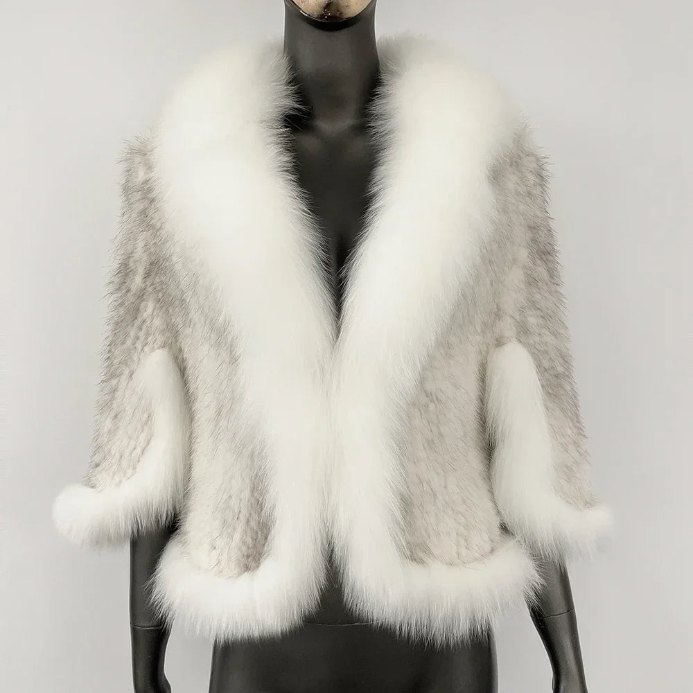 Knitted Real Mink Fur Shawl Fox Fur Collar