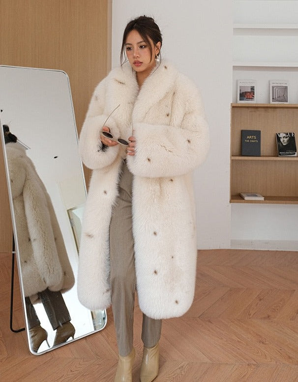 Luxury Polka Dot Real Fox Fur Long Coats