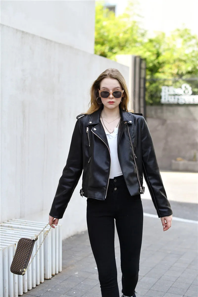 Moto PU Leather Jackets with Belt