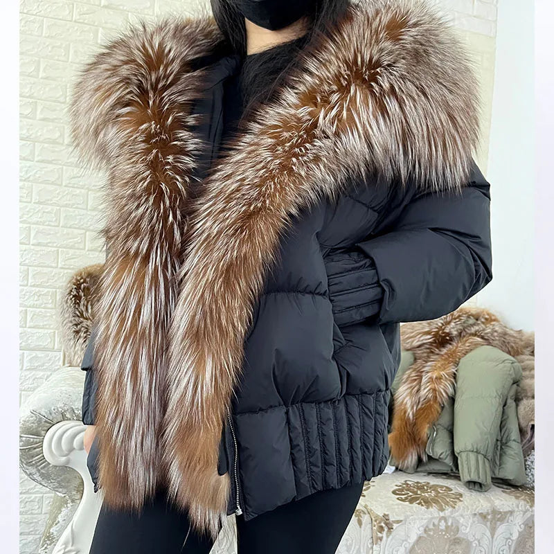 Duck Down Puffer Coats Real Fur Collar Parka