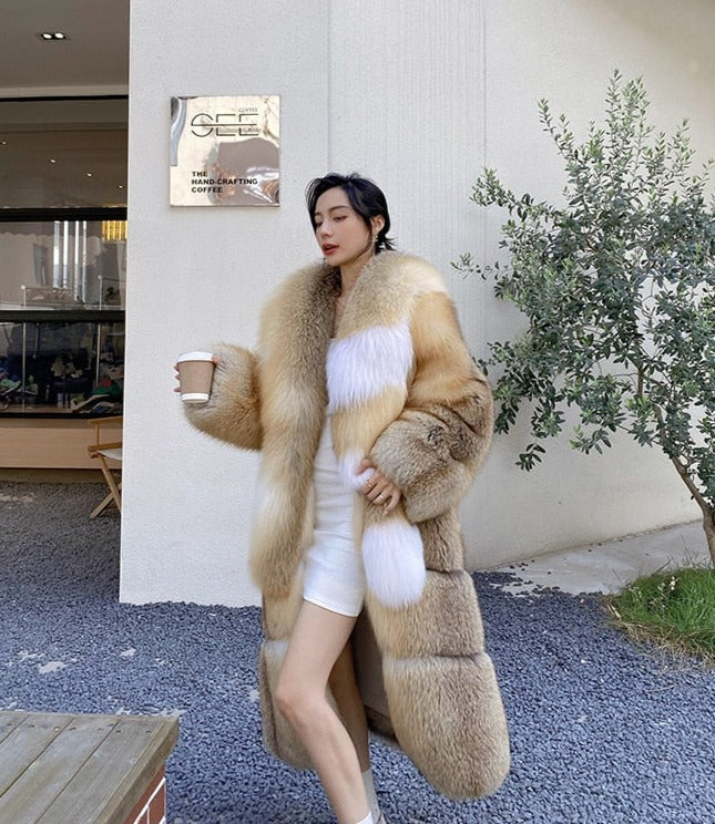 Long Thick Collar Real Fox Fur X-Long Coats