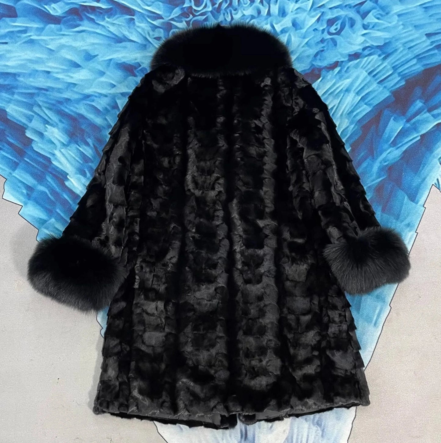 Real Mink fur Mid-length Coat Fox Fur Collar & Cuffs