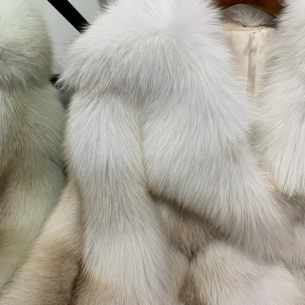 Pattern Real Fox Fur Coats X-Long Big Collar