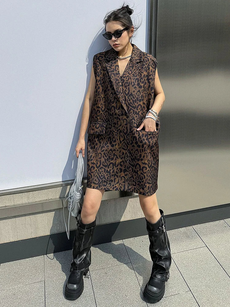 Leopard Print Loose Oversized Mini Vest Dress