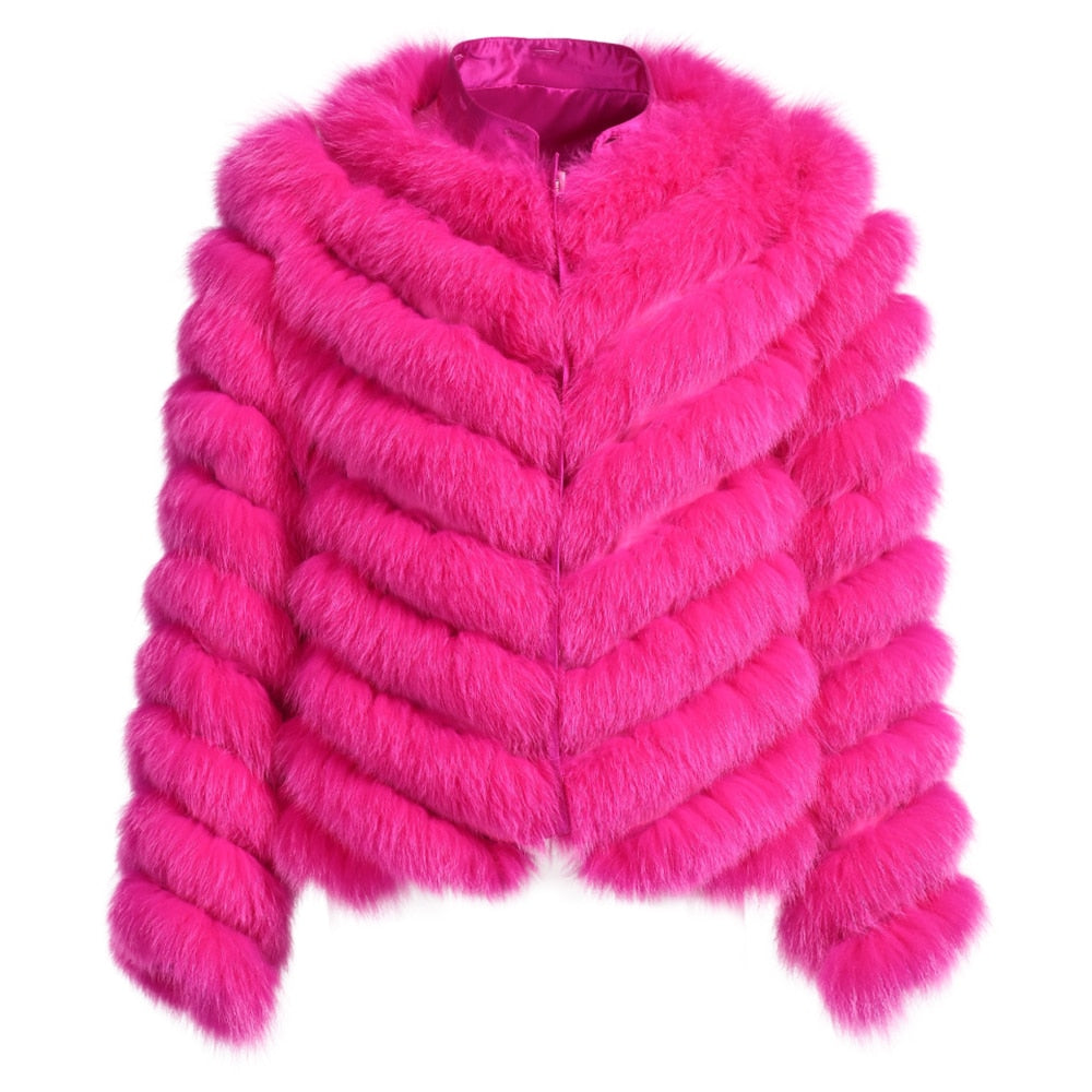 Reversible Knitted Real Fur Coats Silk Liner