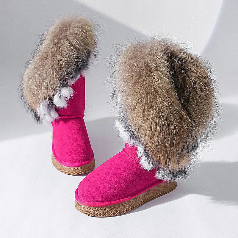 Genuine Leather Snow Boots Real Fur