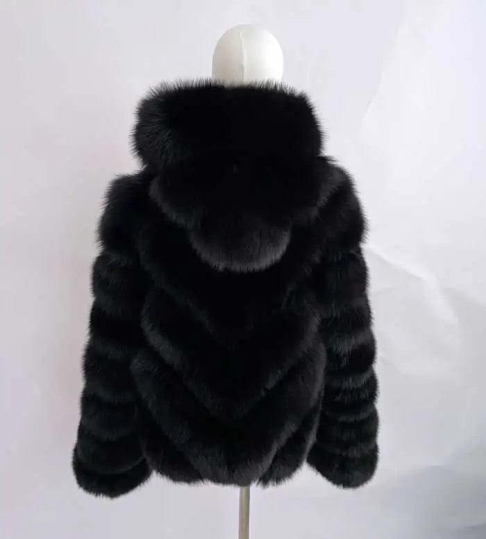Pattern Hooded Real Fur Coats
